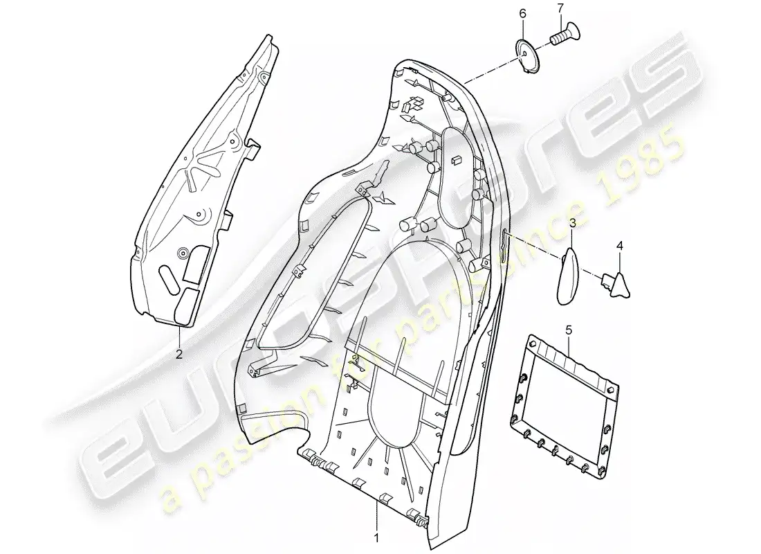 porsche 2005 (987 boxster) carcasa del respaldo diagrama de piezas