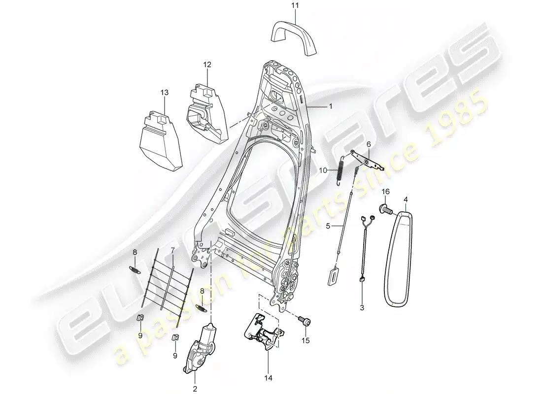 porsche 2005 (987 boxster) marco del respaldo diagrama de piezas