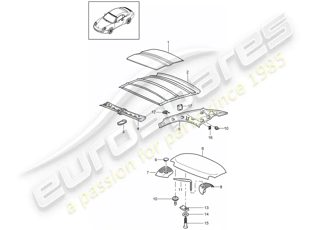 porsche 2010 (997-2) techo rígido diagrama de piezas