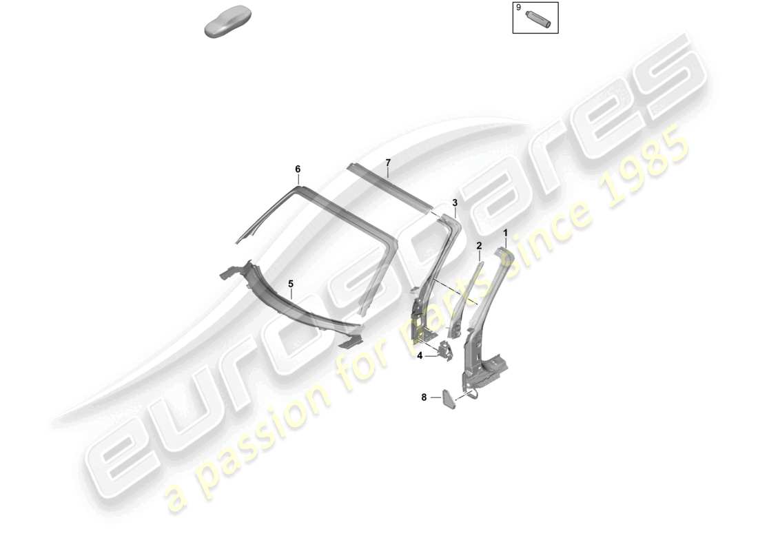 porsche 2024 (992-2) diagrama de piezas del pilar a del alerón trasero cabriolet targa