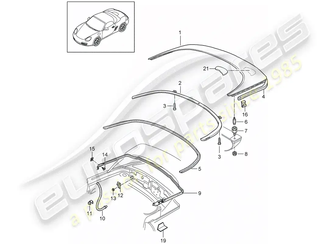 porsche 2008 (987 boxster) caja de almacenaje superior diagrama de piezas