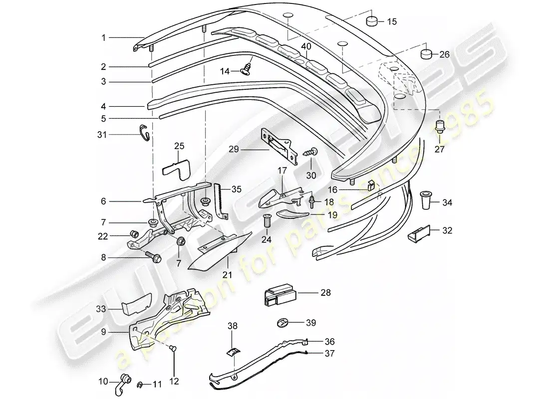 porsche 2009 997-2 turbo / gt2 caja de almacenaje superior diagrama de piezas