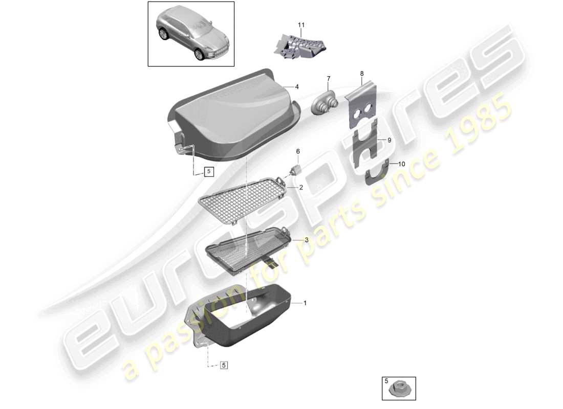 porsche 2024 (macan) diagrama de piezas del canal de lluvia de entrada de aire fresco