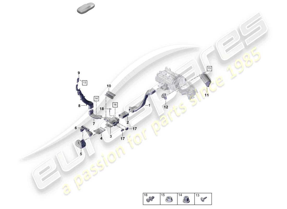 porsche 2025 (panamera 976) guía de aire 4-zone sistema de aire acondicionado ventilación del habitáculo de pasajeros diagrama de piezas