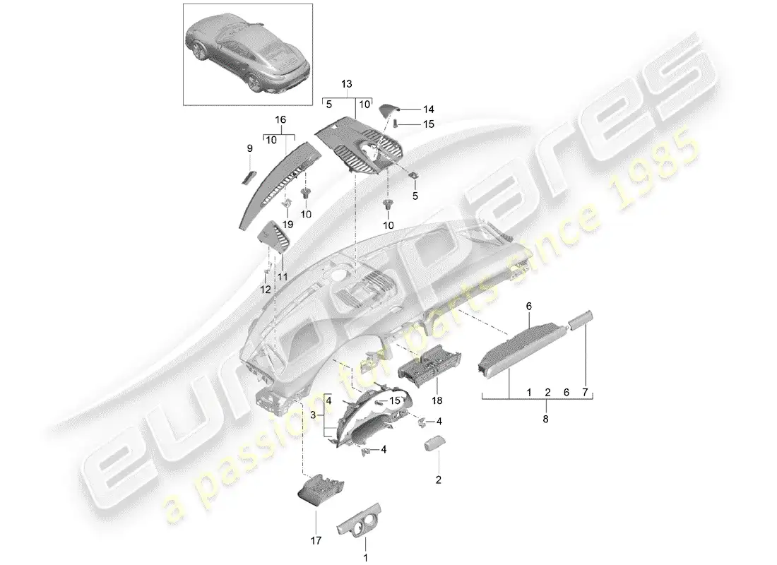porsche 2017 (991-2 turbo) accesorios diagrama de piezas