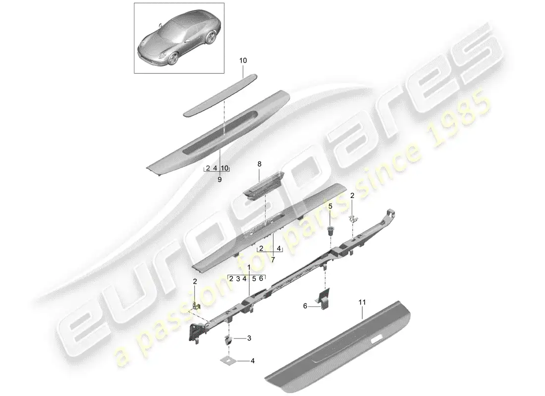 porsche 2016 (991-1) recubrimiento diagrama de piezas