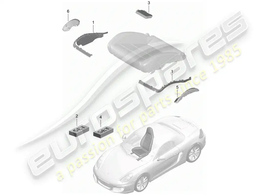 porsche 2016 (981 boxster) acolchado para asiento diagrama de piezas
