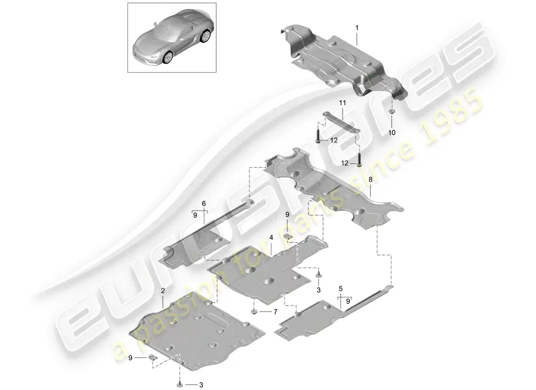porsche 2016 (981 boxster spyder) recubrimiento diagrama de piezas