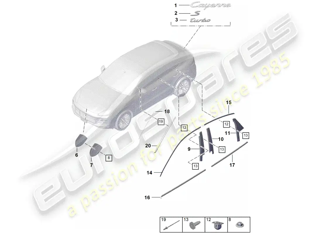 porsche 2019 (cayenne e3 9ya/9yb) placas de identificación diagrama de piezas