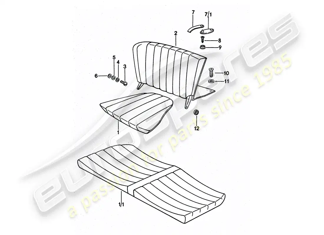 porsche 1975 (911 turbo) asiento de emergencia diagrama de piezas