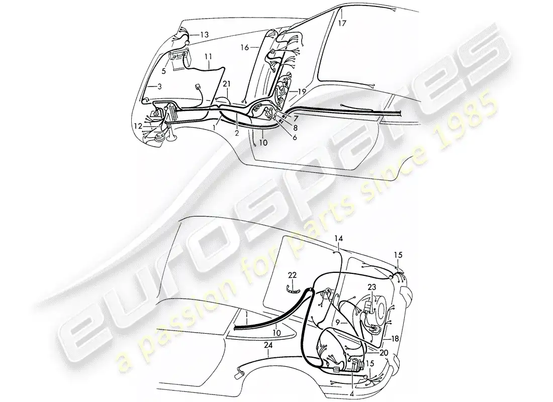 porsche 1972 (911) cableando arneses diagrama de piezas