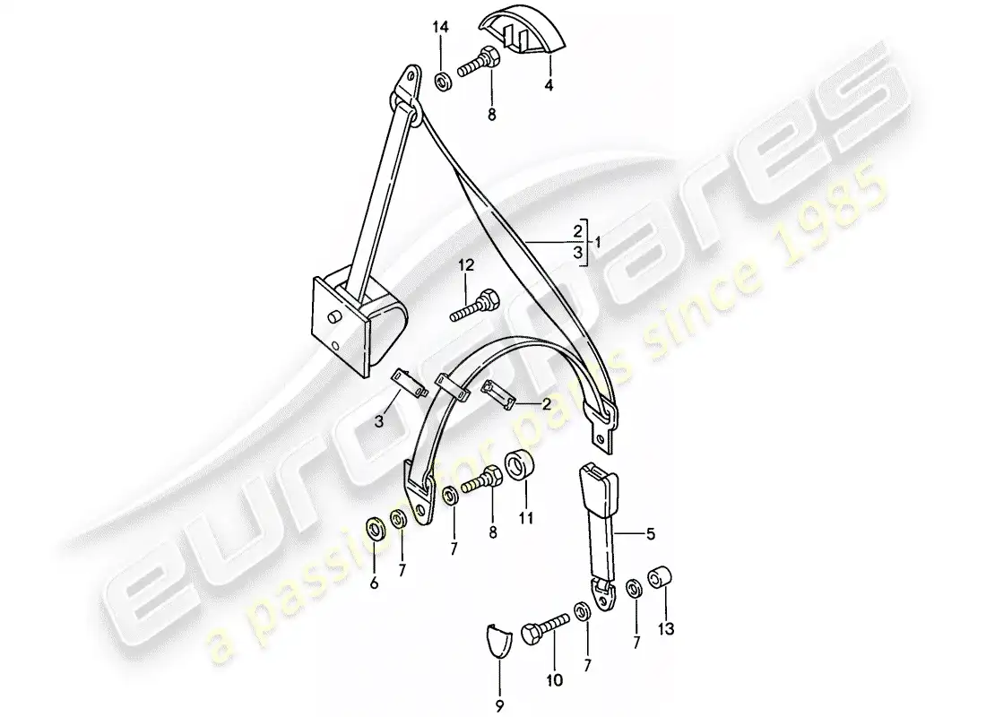 porsche 1988 (924s) cinturón de seguridad diagrama de piezas
