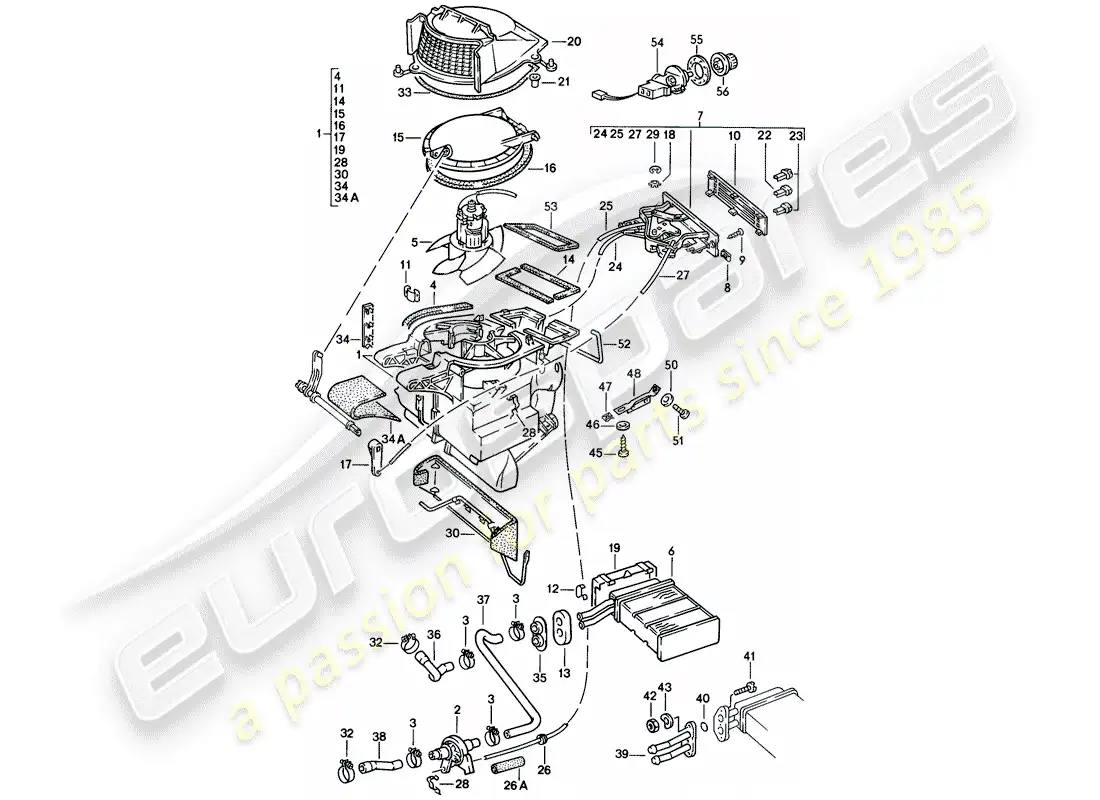 porsche 1978 (924) calentador - ventilación - núcleo del calentador diagrama de piezas