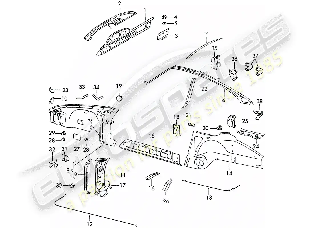 porsche 1972 (911) paneles interiores diagrama de piezas