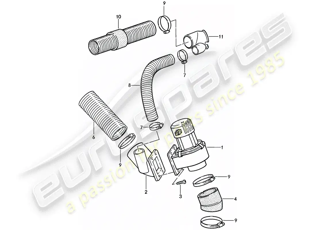 porsche 1987 (911) soplador adicional - conducto de aire diagrama de piezas
