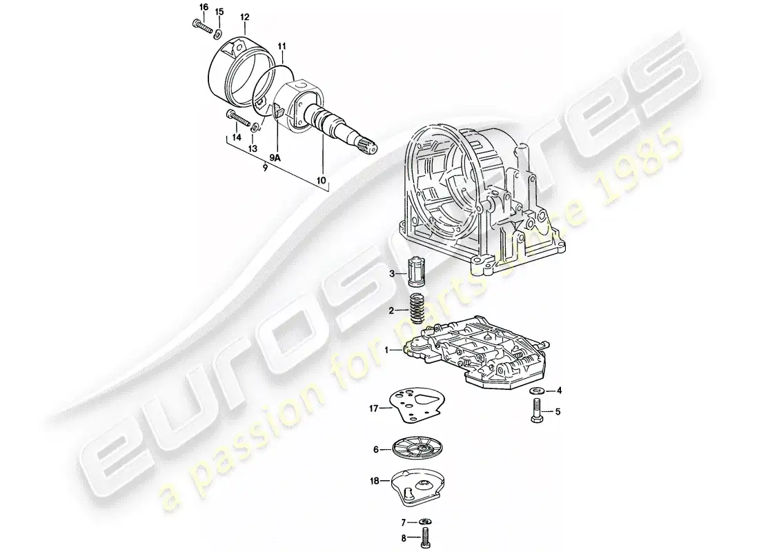 porsche 1978 (924) cuerpo de válvula - colador de aceite - gobernador - transmisión automática diagrama de piezas
