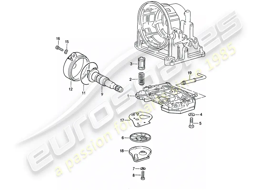 porsche 1986 (944) cuerpo de válvula - colador de aceite - gobernador - transmisión automática diagrama de piezas