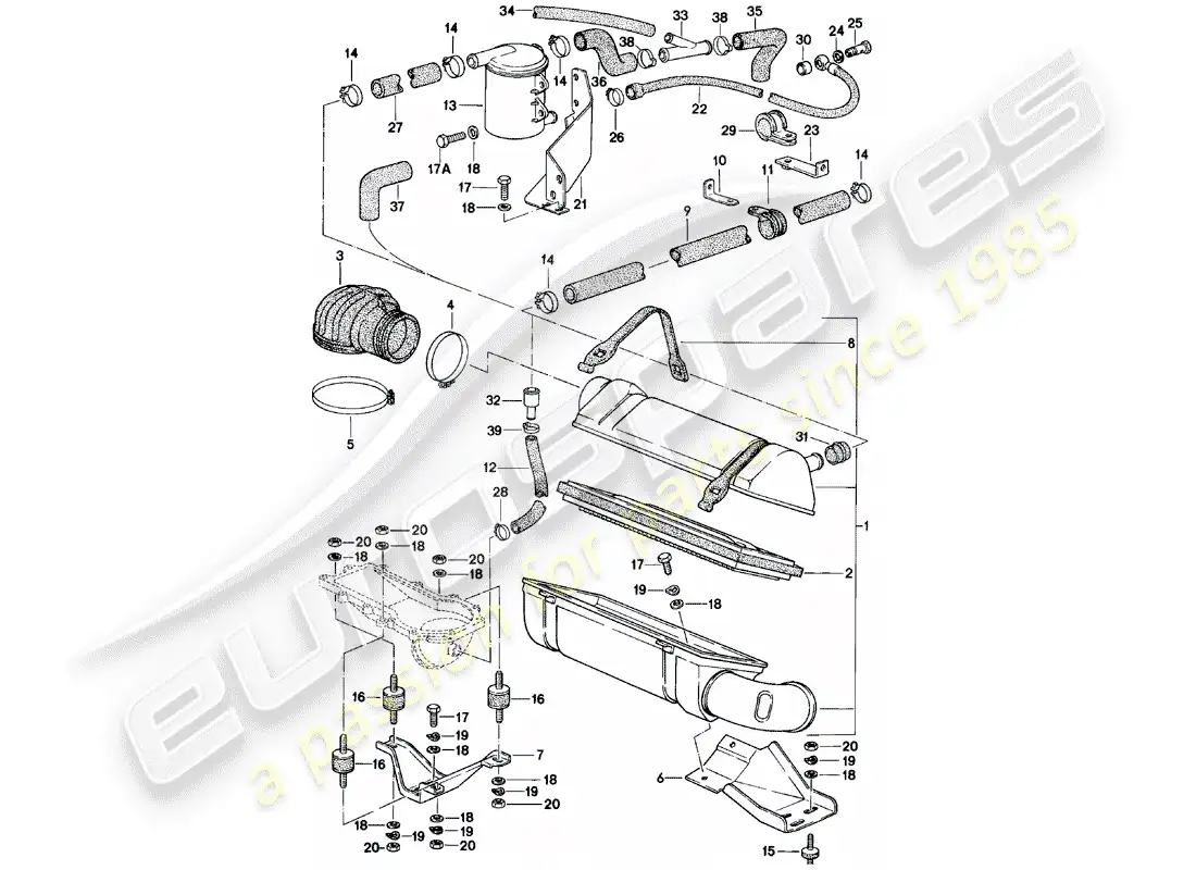 porsche 1981 (924) sistema de limpieza de aire diagrama de piezas