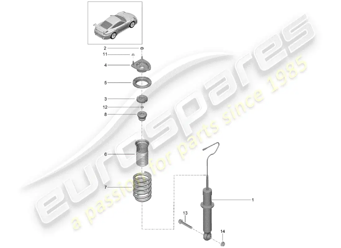 porsche 2014 (991-1 turbo) amortiguador diagrama de piezas