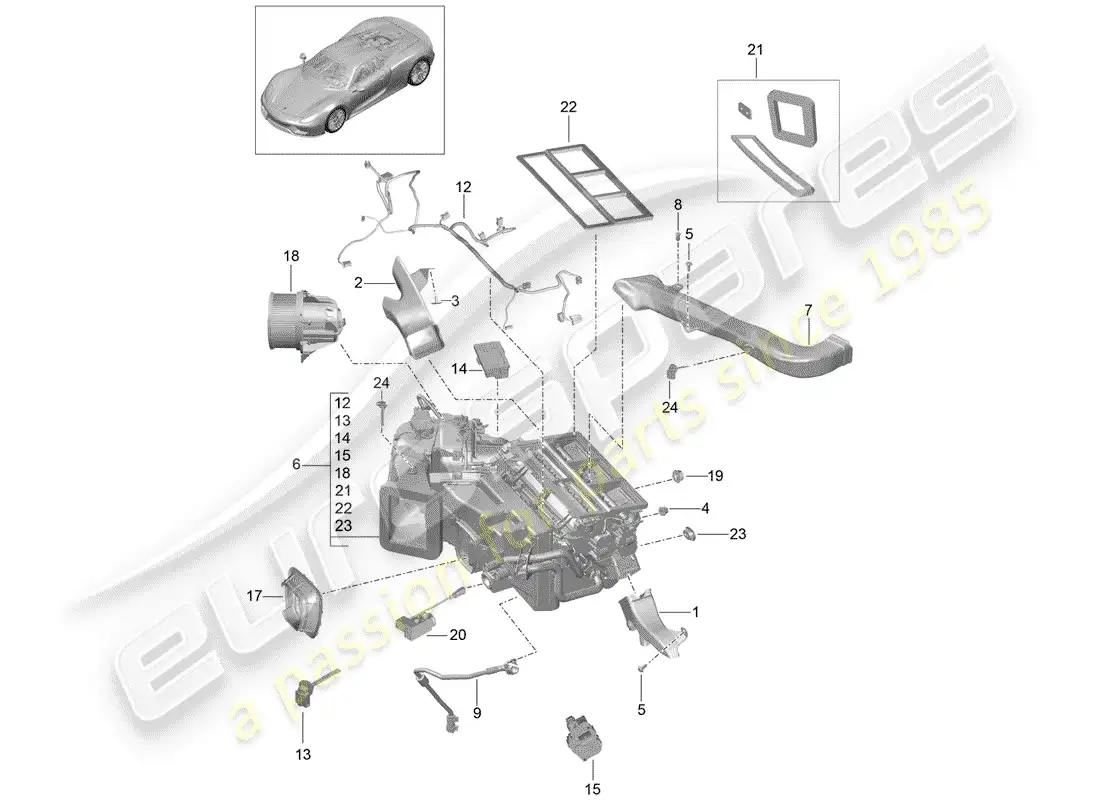 porsche 2015 (918 spyder) ducto de aire diagrama de piezas
