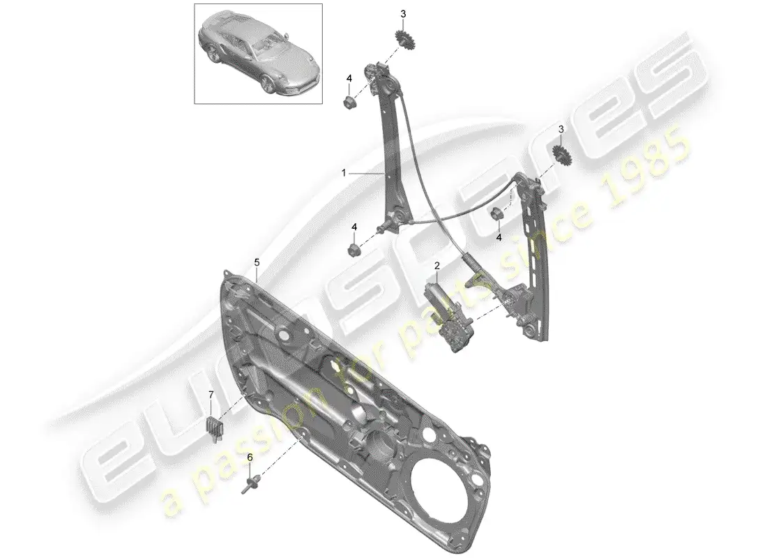 porsche 2015 (991-1 turbo) regulador de ventana diagrama de piezas