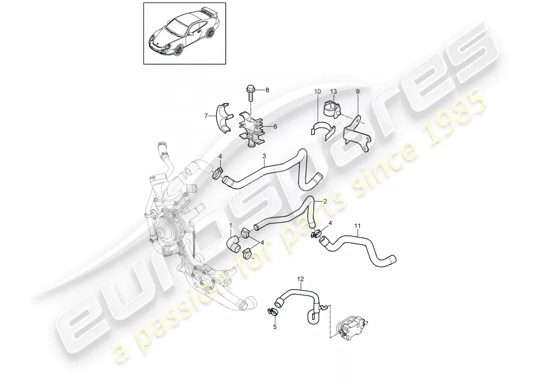 porsche 2007 (997-1 gt3) líneas diagrama de piezas