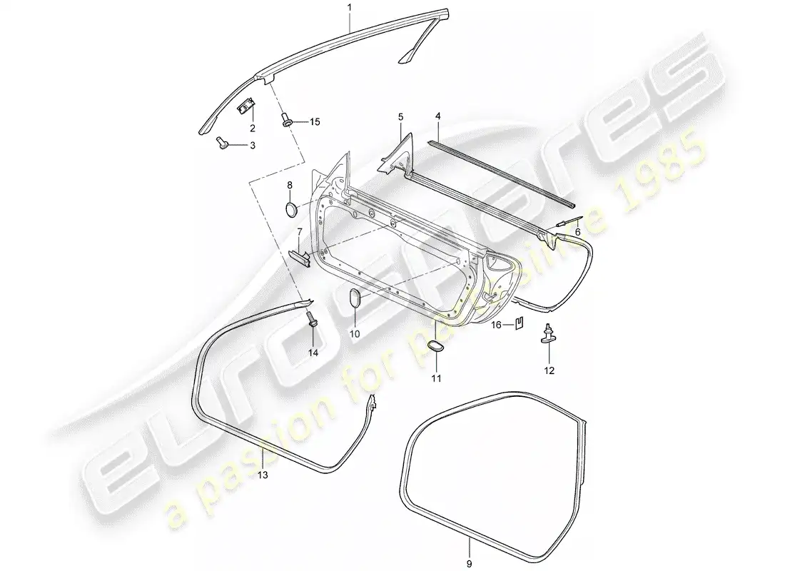 porsche 2010 (997-2) junta de la puerta diagrama de piezas
