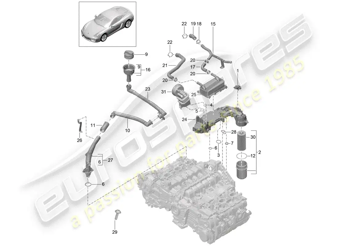 porsche 2016 (981 cayman) lubricación del motor diagrama de piezas