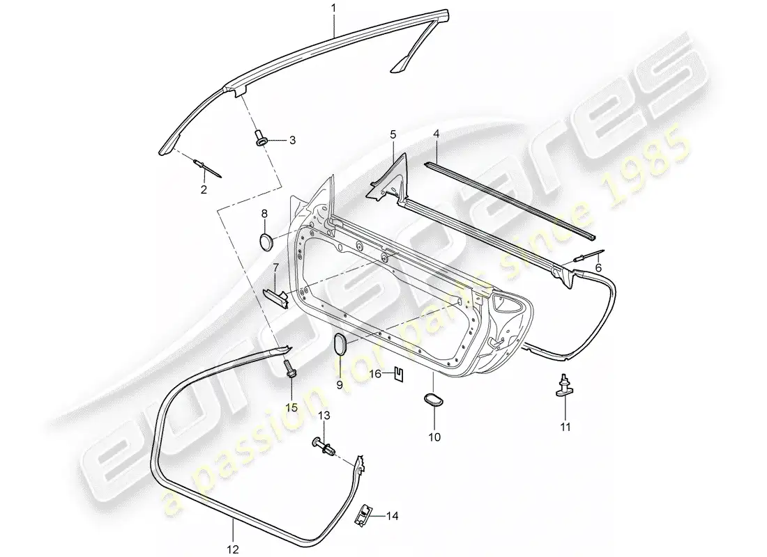 porsche 2007 (987 boxster) junta de la puerta diagrama de piezas