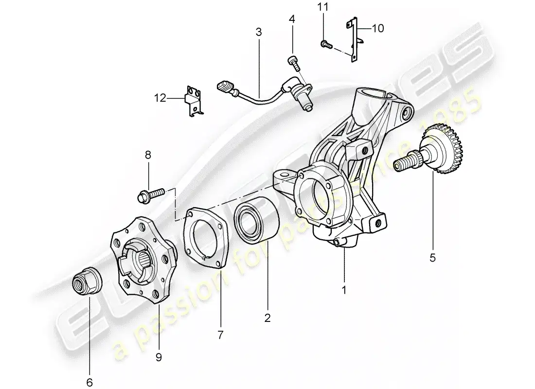 porsche 2008 (997-1 gt3) portador de ruedas diagrama de piezas