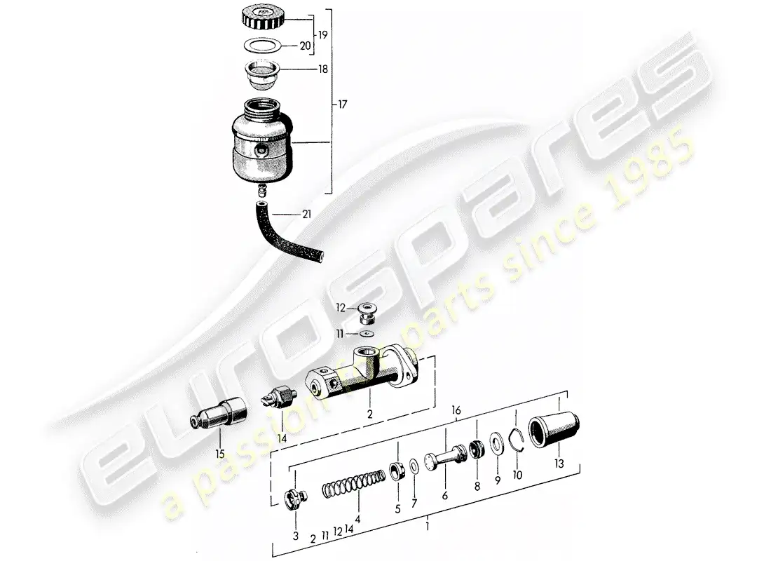 porsche 1965 (356b/356c) cilindro maestro de freno - depósito para - líquido de frenos diagrama de piezas