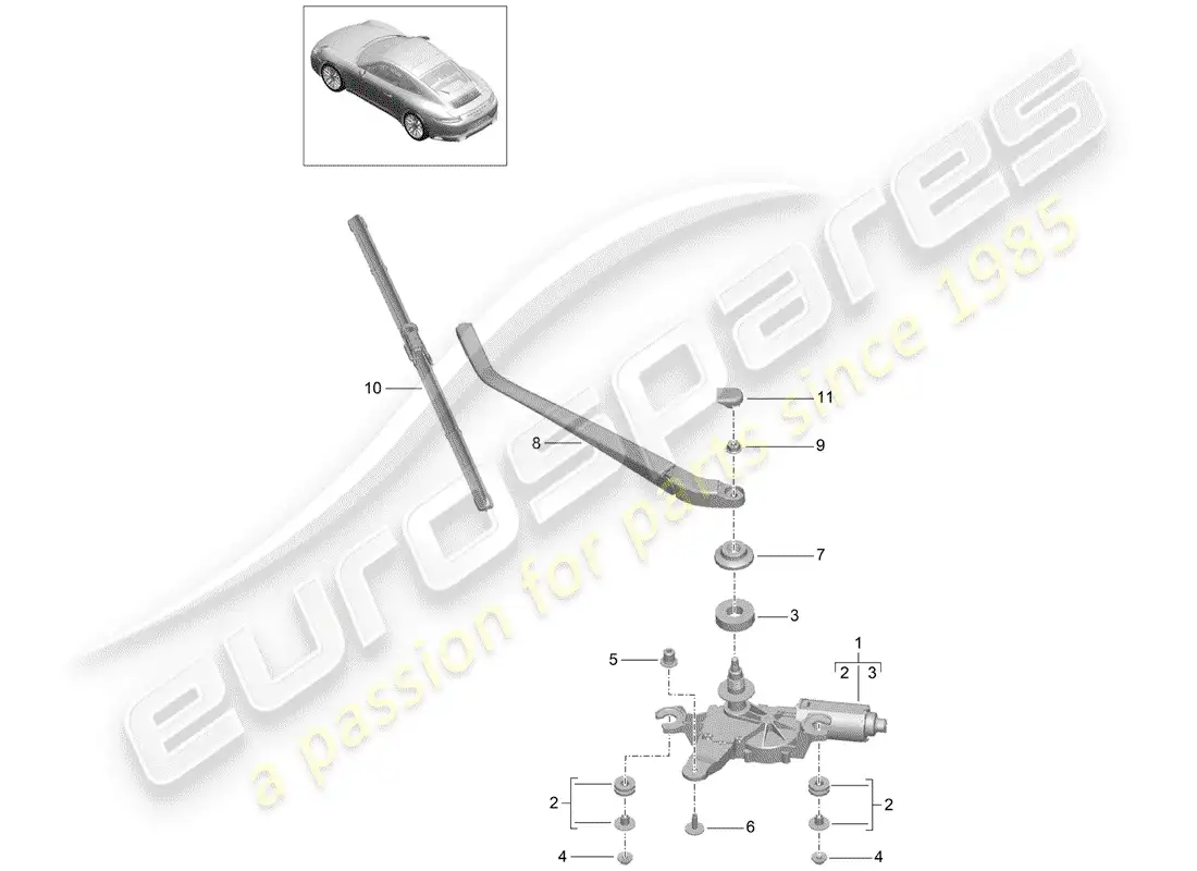 porsche 2020 (991-2) limpiaparabrisas trasero diagrama de piezas