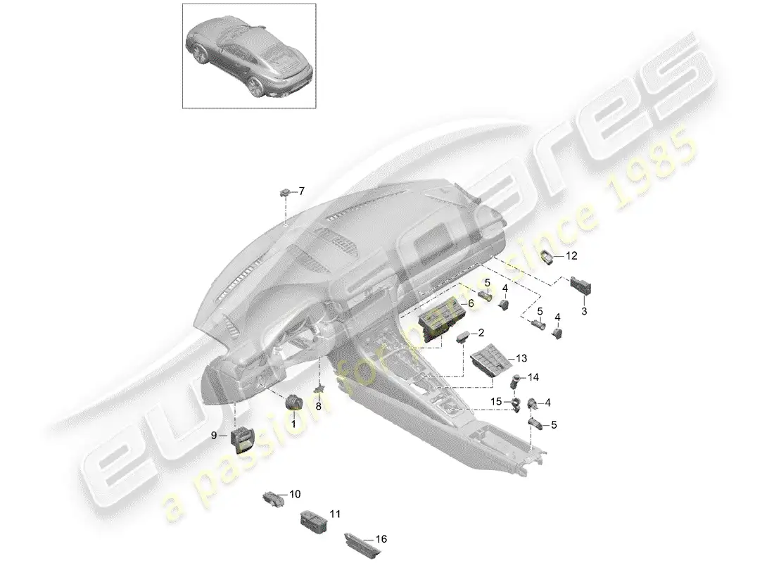 porsche 2014 (991-1 turbo) switch diagrama de piezas