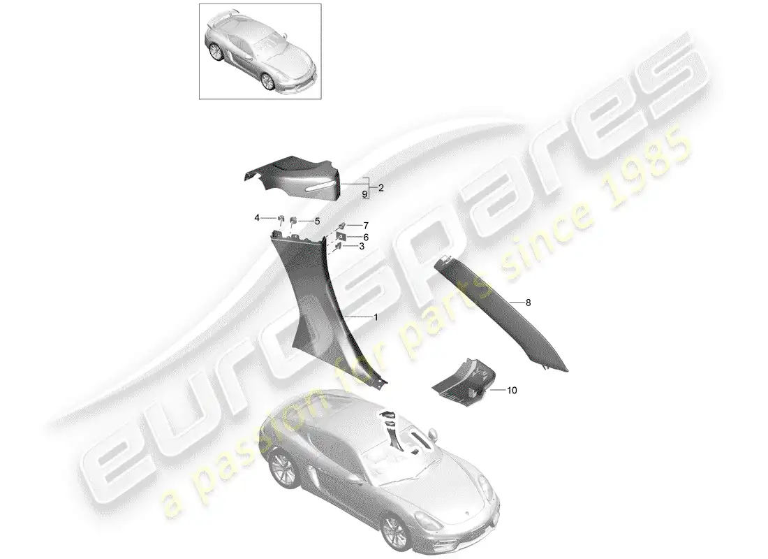 porsche 2016 (981 cayman gt4) diagrama de piezas de trims