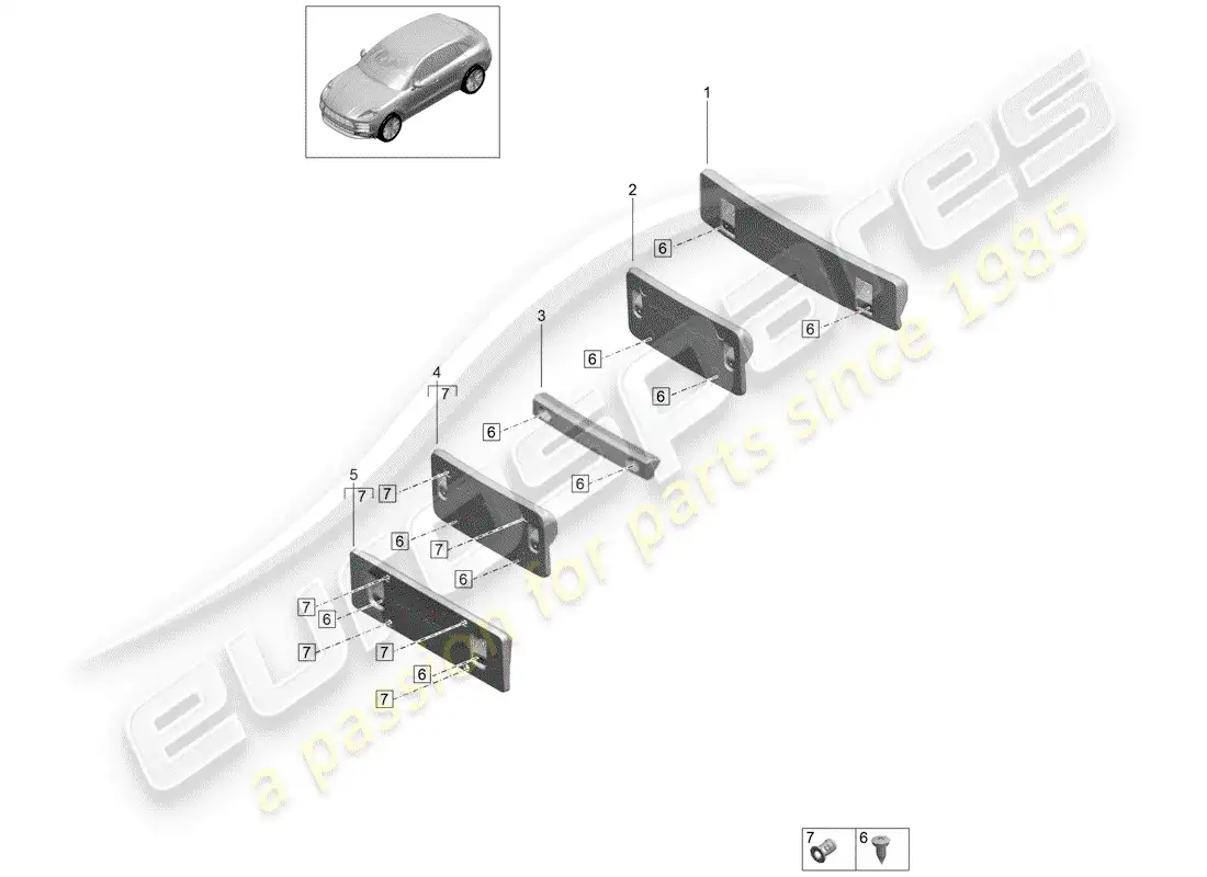 porsche 2019 (macan) soporte de matrícula diagrama de piezas