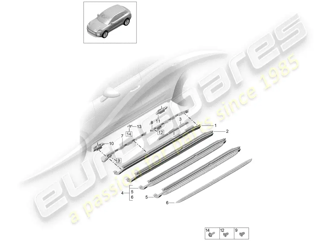 porsche 2019 (macan) moldura de larguero diagrama de piezas