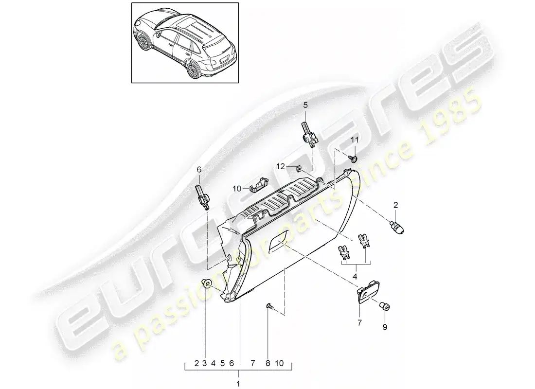 porsche 2013 (cayenne e2 92a) diagrama de piezas de la guantera