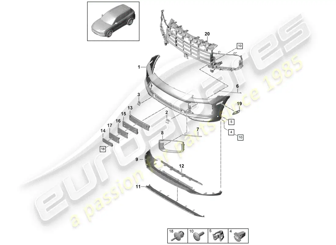 porsche 2019 (cayenne e3 9ya/9yb) parachoque diagrama de piezas