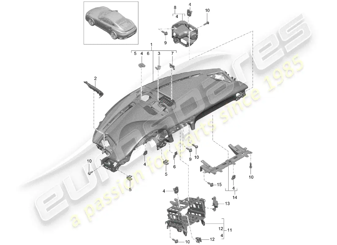 porsche 2017 (991-2 turbo) moldura del panel de instrumentos diagrama de piezas