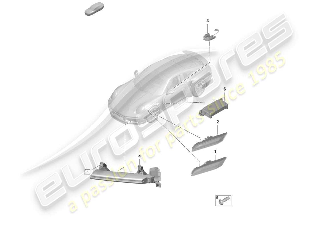 porsche 2020 (992-1 turbo / s) luz de posición lateral del repetidor de señal de giro unidad de control para luz de conducción diurna diagrama de piezas