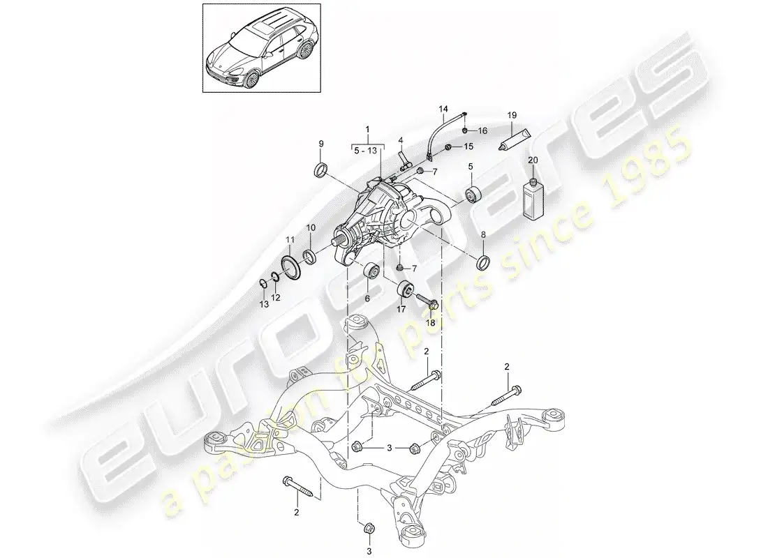 porsche 2012 (cayenne e2 92a) diferencial del eje trasero diagrama de piezas