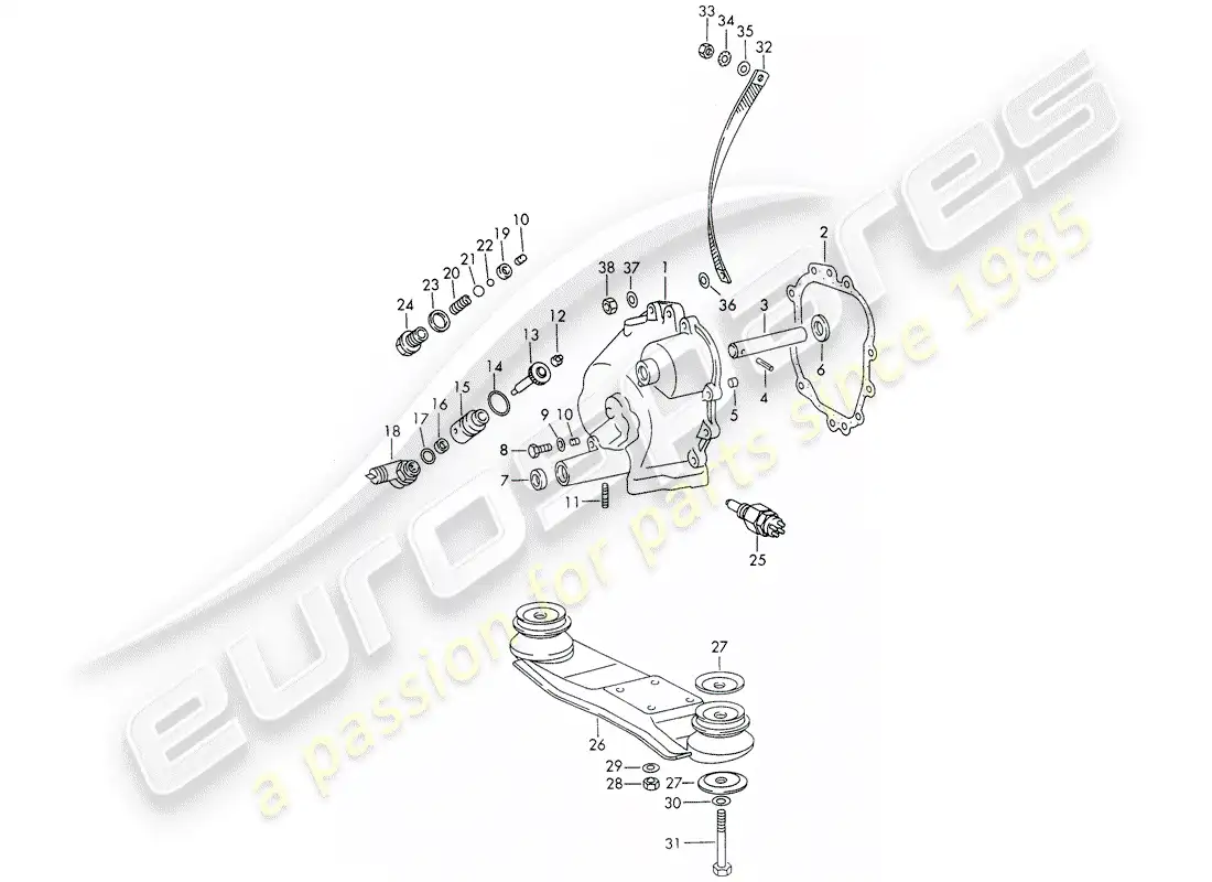 porsche 1966 (911/912) tapa de transmisión - suspensión de transmisión - sportomatic diagrama de piezas