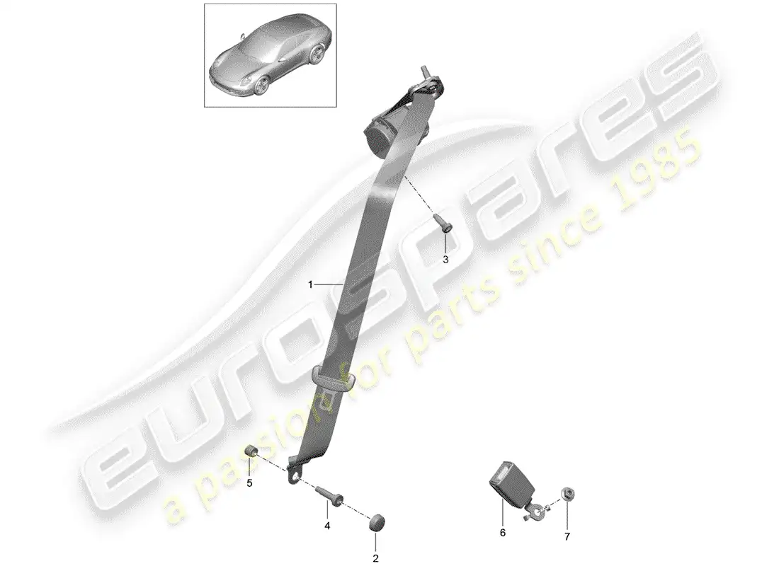 porsche 2014 (991-1) cinturón de seguridad de tres puntos diagrama de piezas