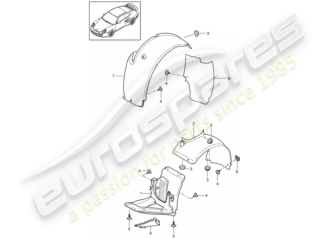 porsche 2012 (997-2 turbo / gt2 rs) adornos diagrama de piezas