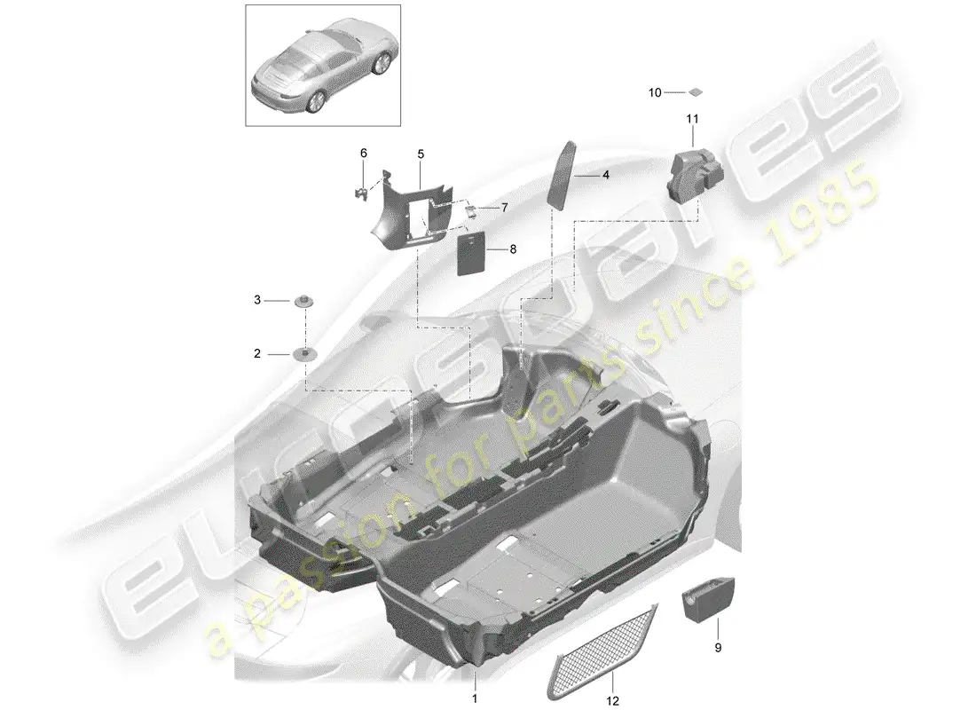 porsche 2012 (991-1) cubierta de piso diagrama de piezas
