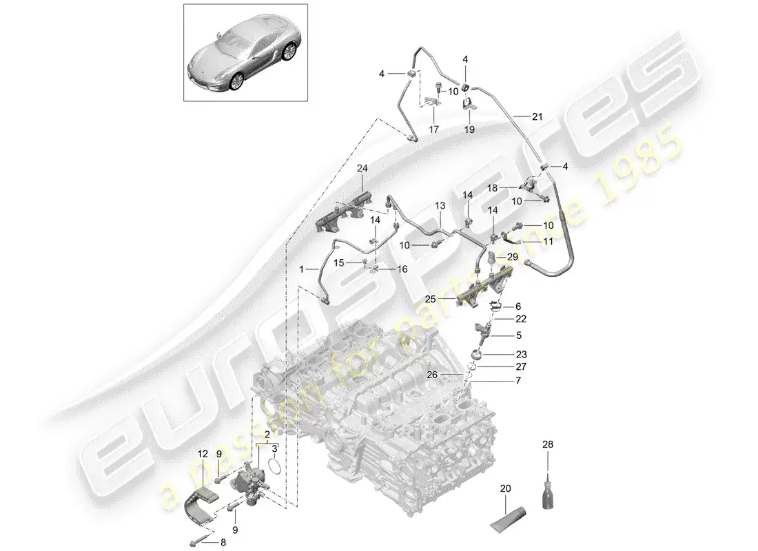 porsche 2015 (981 cayman) tubo de recogida de combustible diagrama de piezas