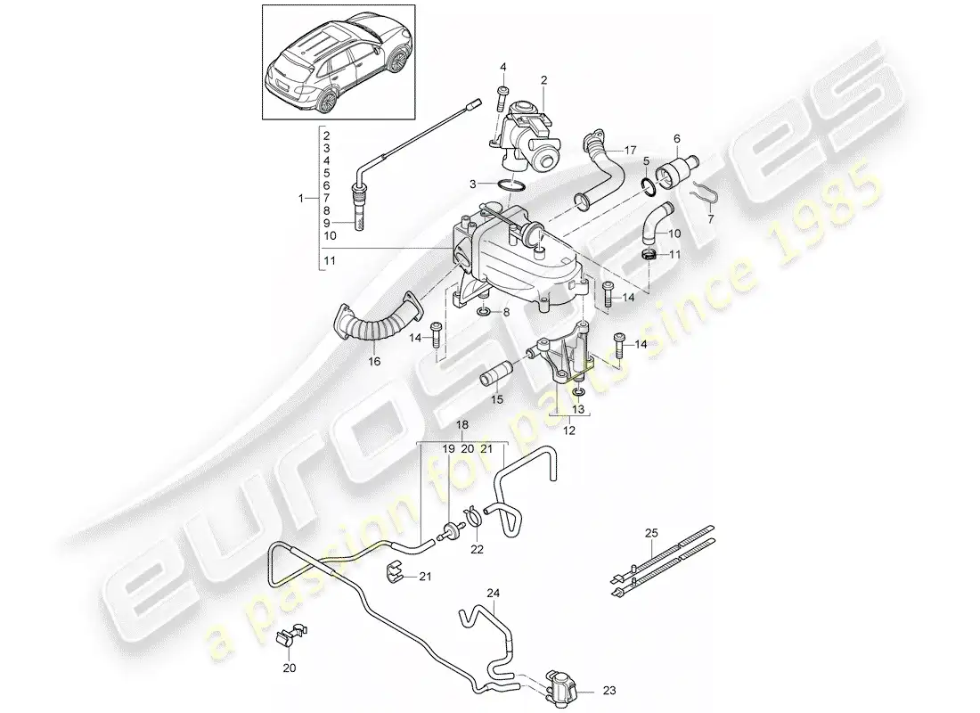 porsche 2013 (cayenne e2 92a) recirculación de escape diagrama de piezas
