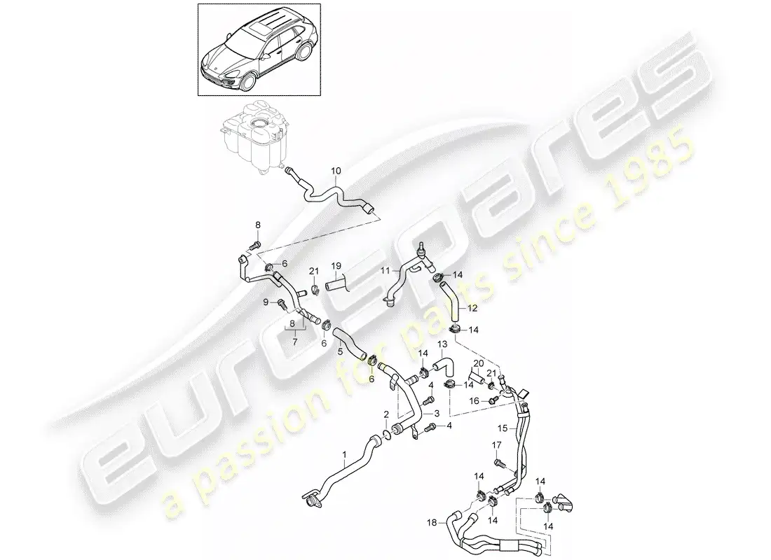 porsche 2013 (cayenne e2 92a) diagrama de piezas de refrigeración por agua