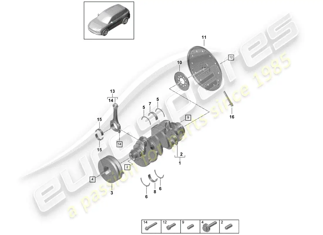 porsche 2018 (cayenne e3 9ya/9yb) cigüeñal diagrama de piezas