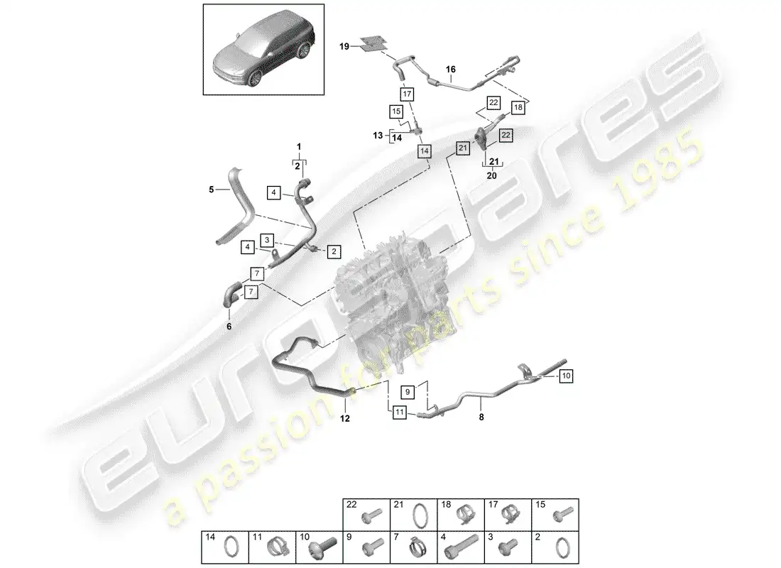 porsche 2018 (cayenne e3 9ya/9yb) water cooling diagrama de piezas